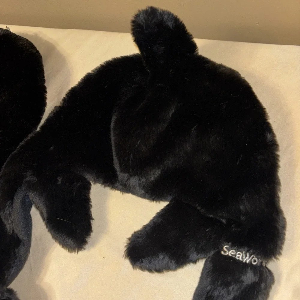 NWT Sea World Plush 3D Hat Lot Of 2 Orca Whale & Emperor Penguin Youth Adult
